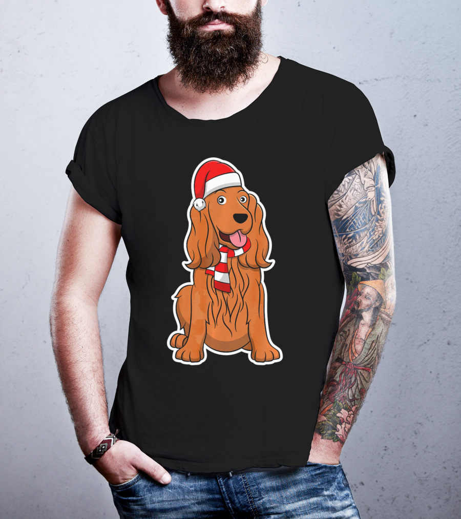 Cocker Spaniel Dog Puppy With Christmas Santa Hat And Scarf T-Shirt