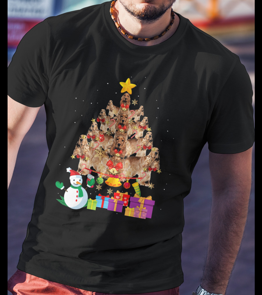 Cocker Spaniel Christmas Tree With Star Snowman And Presents T-Shirt