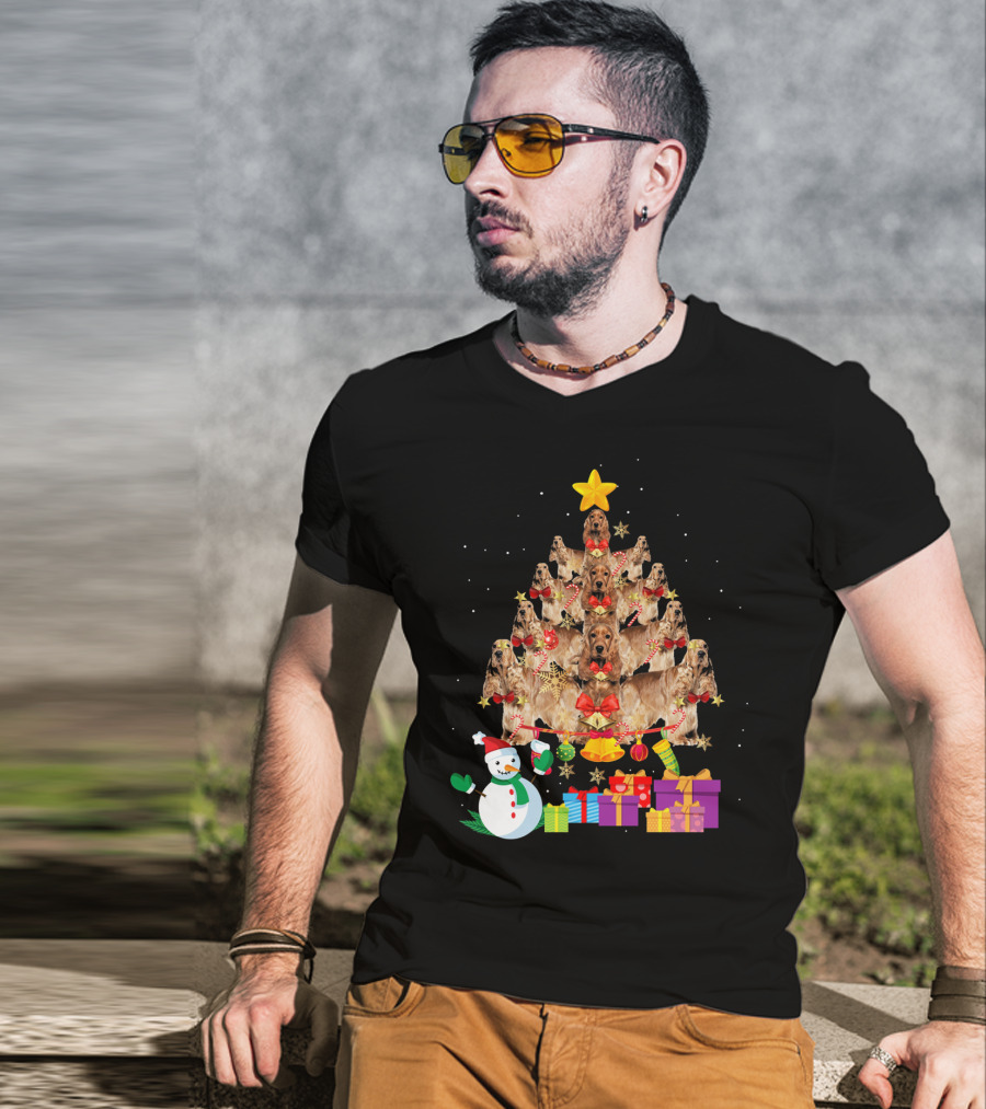 Cocker Spaniel Christmas Tree With Star Snowman And Presents T-Shirt