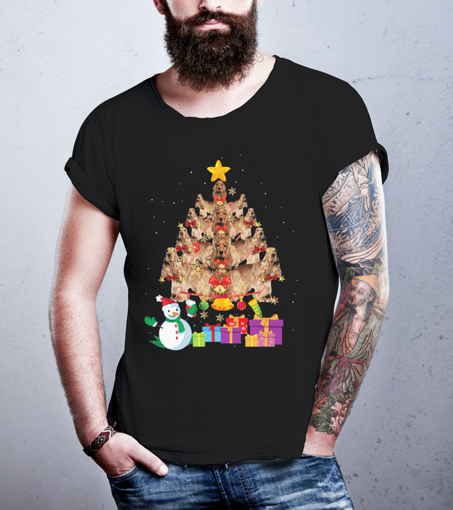 Cocker Spaniel Christmas Tree With Star Snowman And Presents T-Shirt