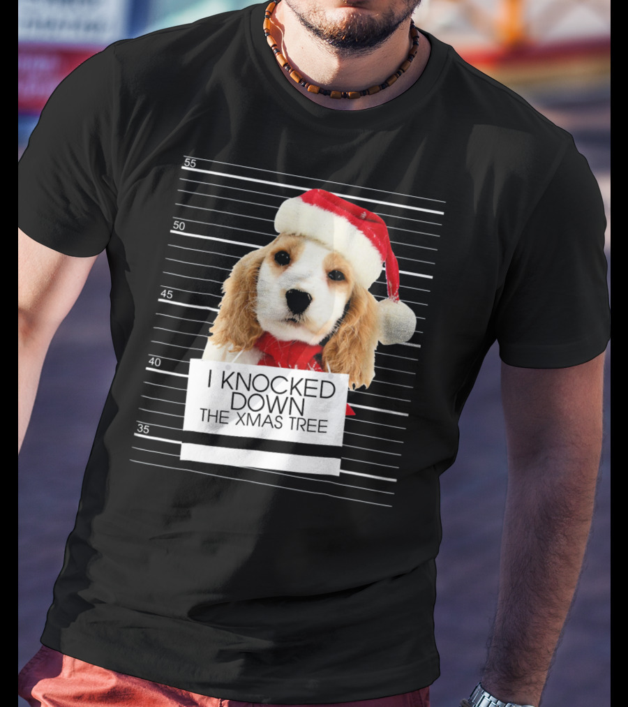 Cocker Spaniel Dog In Santa Hat Knocked Down The Xmas Tree T-Shirt
