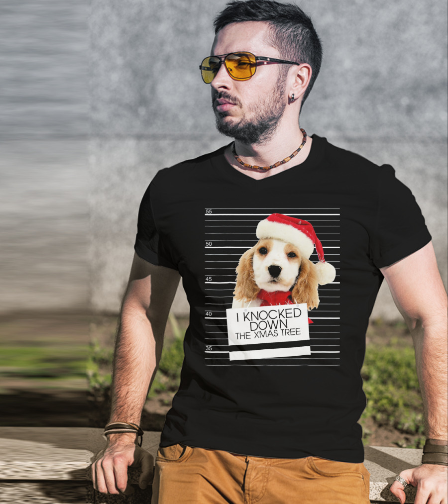 Cocker Spaniel Dog In Santa Hat Knocked Down The Xmas Tree T-Shirt