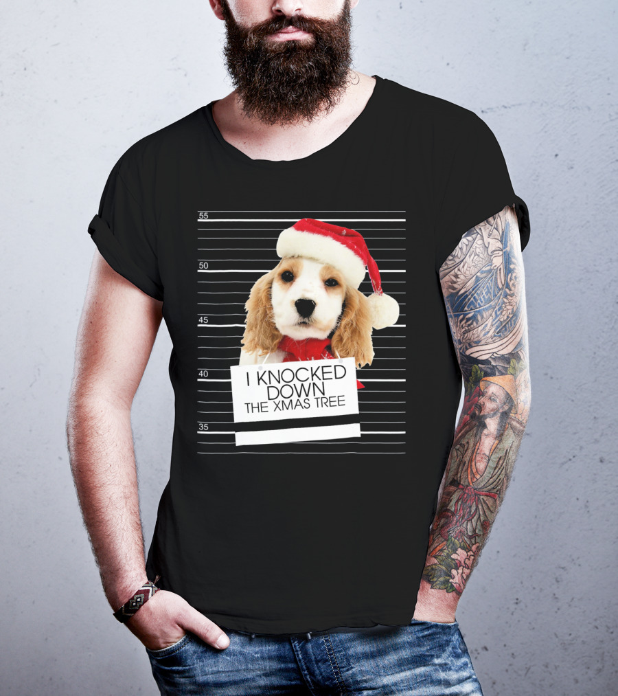 Cocker Spaniel Dog In Santa Hat Knocked Down The Xmas Tree T-Shirt