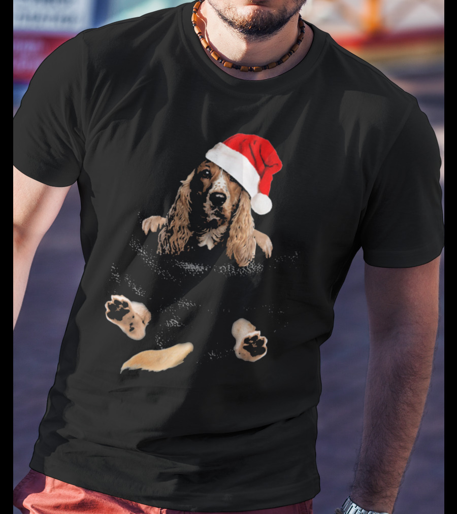 Cocker Spaniel Christmas Santa Hat In Pocket T-Shirt