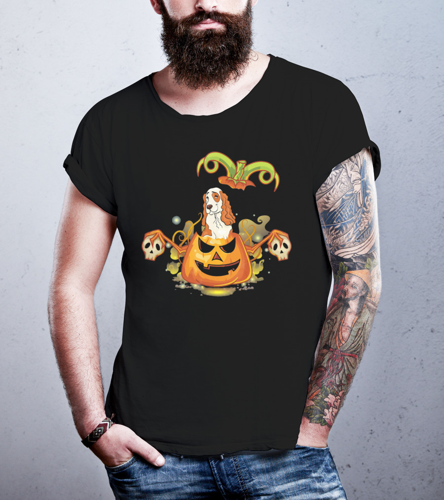 Cocker Spaniel Dog Halloween Pumpkin With Skulls T-Shirt