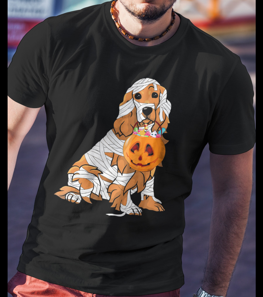 Cocker Spaniel Halloween Mummy Pumpkin Bucket T-Shirt