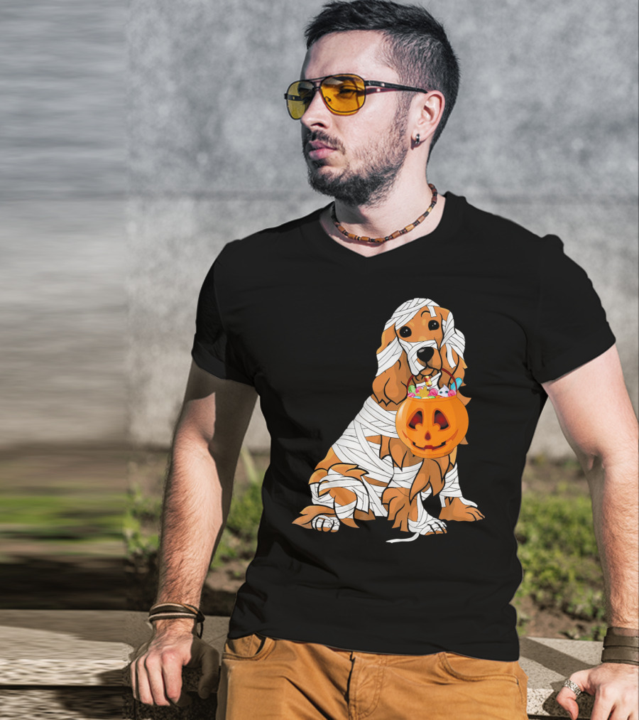 Cocker Spaniel Halloween Mummy Pumpkin Bucket T-Shirt