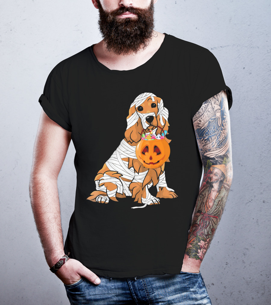 Cocker Spaniel Halloween Mummy Pumpkin Bucket T-Shirt