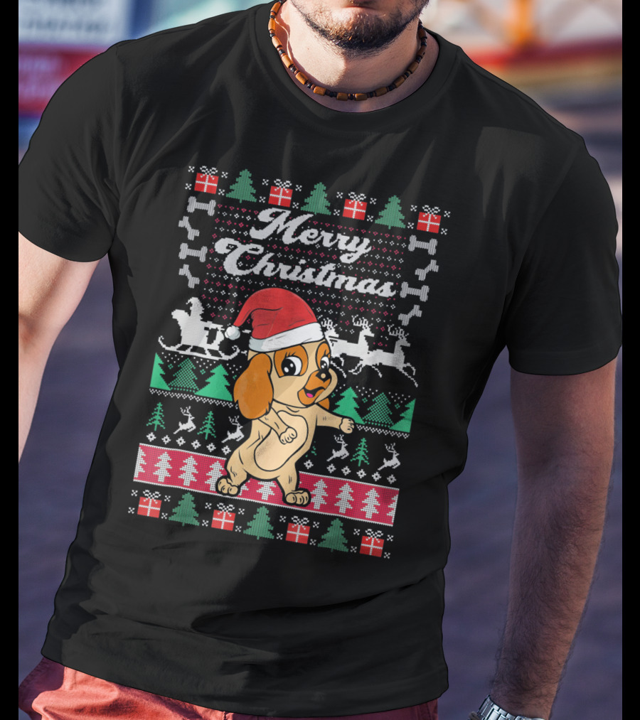 Cocker Spaniel Merry Christmas Santa Hat Ugly Xmas Dog T-Shirt