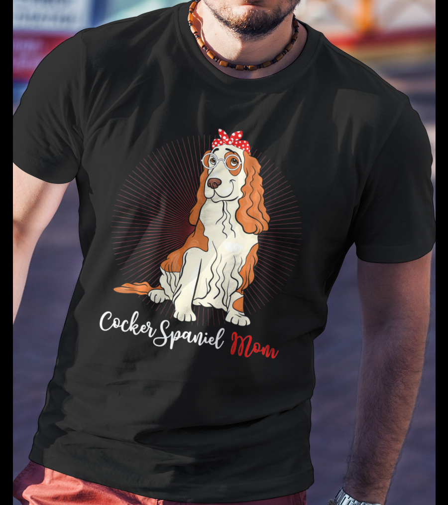 Cocker Spaniel Mom With Glasses And Red Polka Dot Bandana T-Shirt