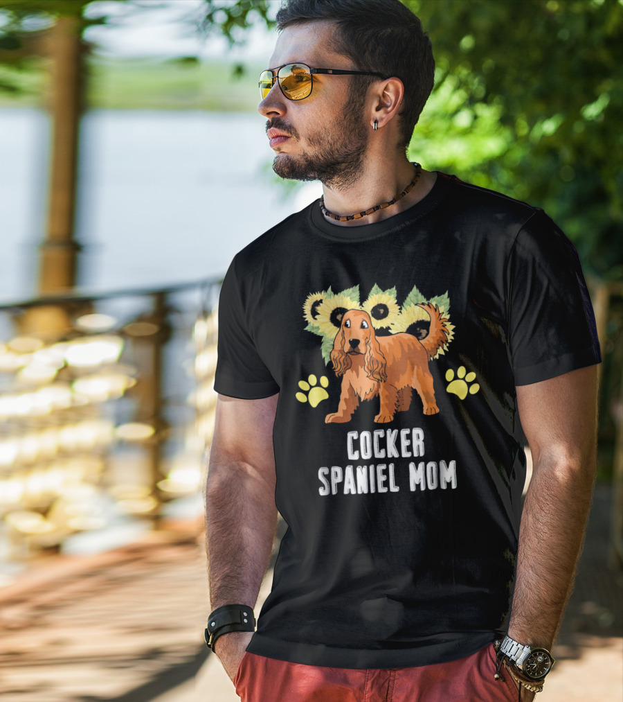 Cocker Spaniel Mom Sunflower Paw Prints T-Shirt