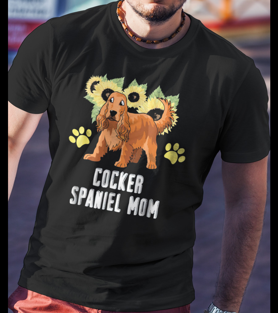 Cocker Spaniel Mom Sunflower Paw Prints T-Shirt