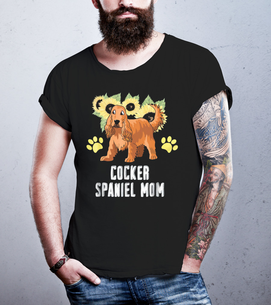 Cocker Spaniel Mom Sunflower Paw Prints T-Shirt