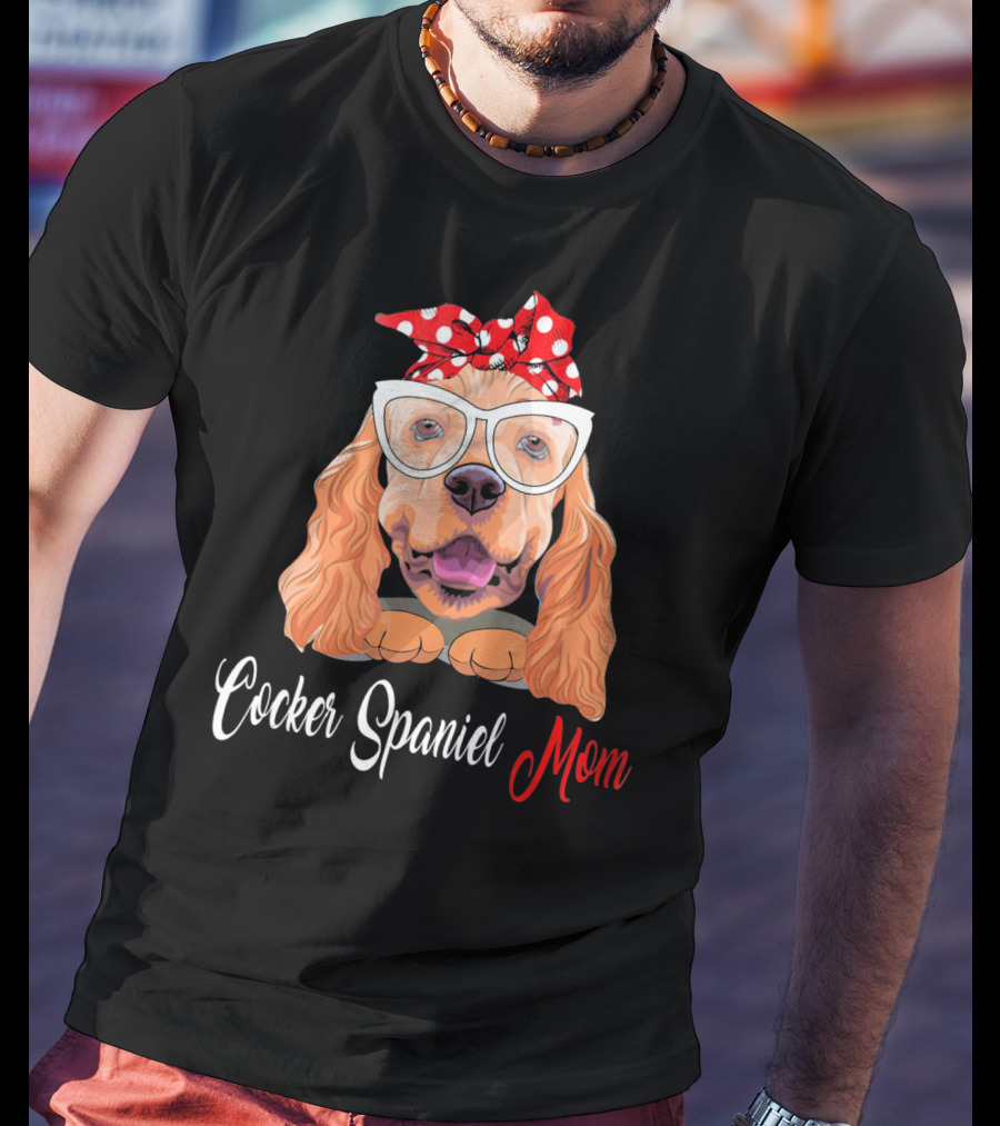 Cocker Spaniel Mom With Polka Dot Bandana And Glasses T-Shirt
