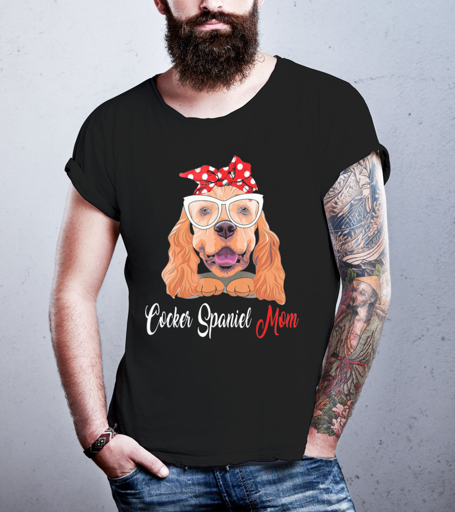 Cocker Spaniel Mom With Polka Dot Bandana And Glasses T-Shirt