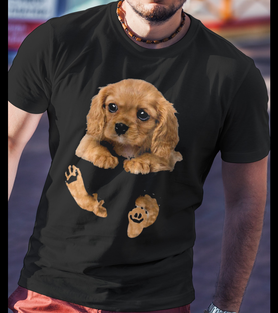 Cocker Spaniel Puppy In Pocket With Paw Prints T-Shirt