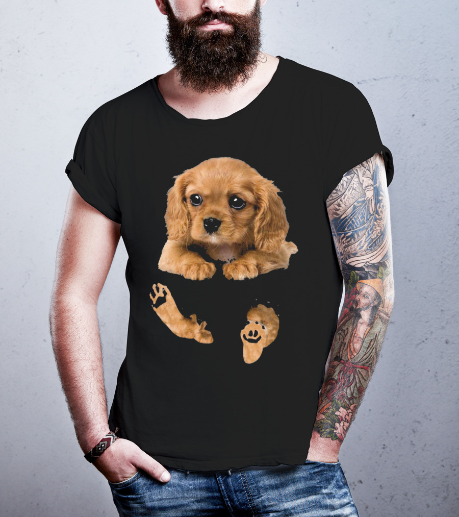 Cocker Spaniel Puppy In Pocket With Paw Prints T-Shirt