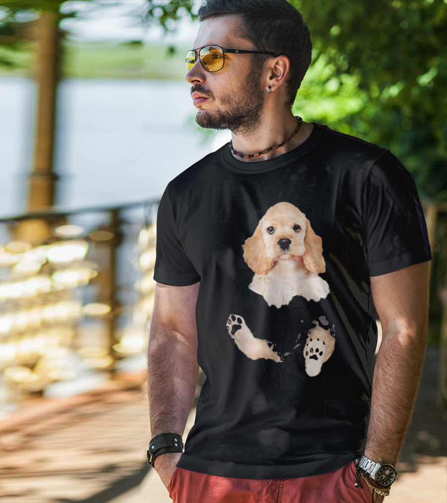 Cocker Spaniel Pocket Dog Lover Puppy Face Paw Prints T-Shirt