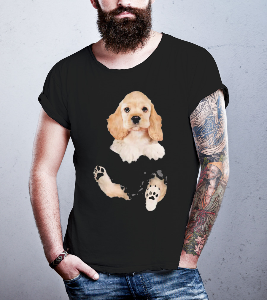Cocker Spaniel Pocket Dog Lover Puppy Face Paw Prints T-Shirt