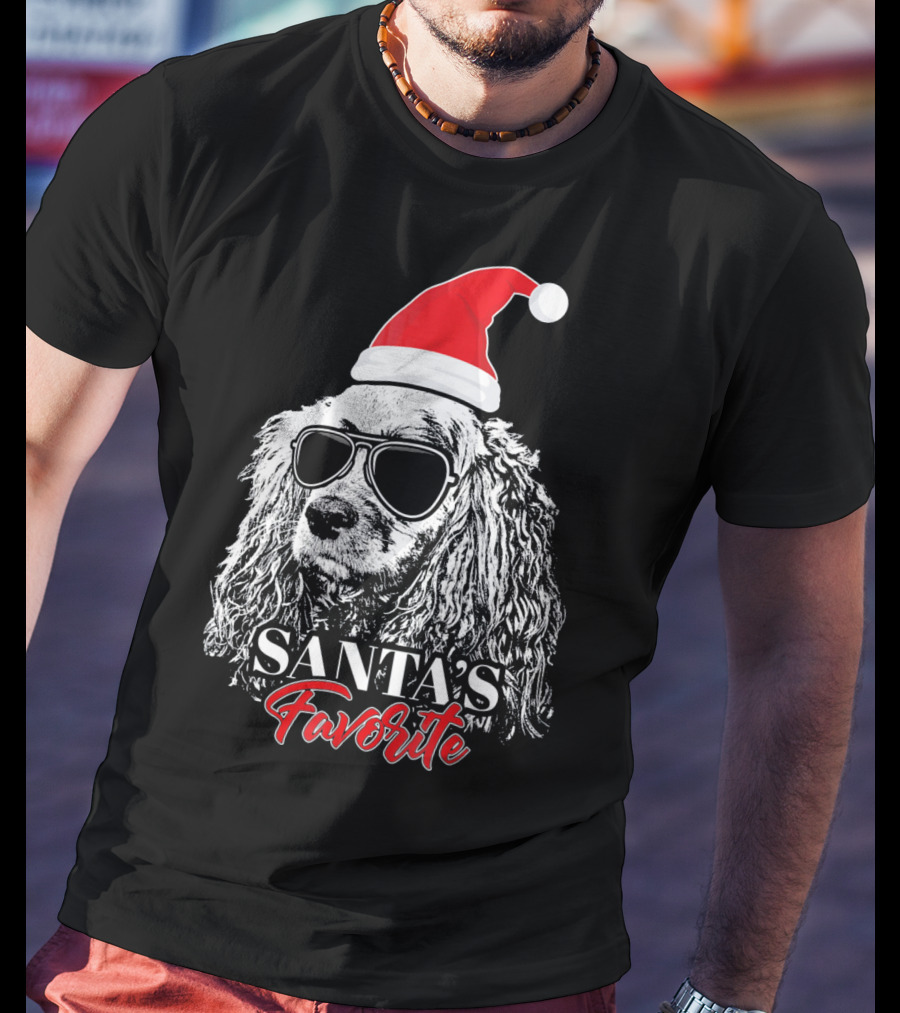 Cocker Spaniel Santa's Favorite Christmas Hat Sunglasses T-Shirt