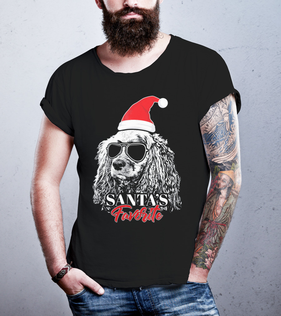 Cocker Spaniel Santa's Favorite Christmas Hat Sunglasses T-Shirt
