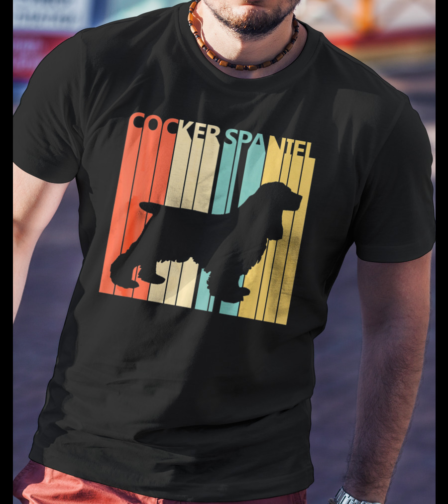 Cocker Spaniel Silhouette Retro Colors For Dog Dad T-Shirt