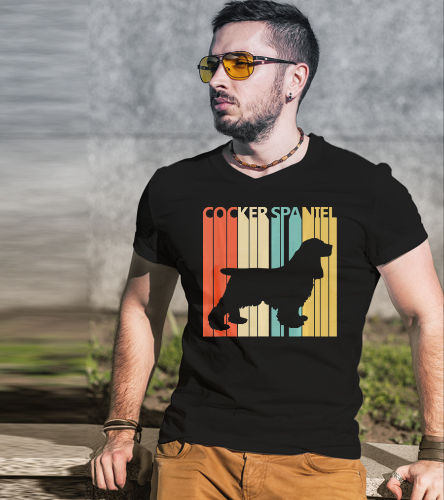 Cocker Spaniel Silhouette Retro Colors For Dog Dad T-Shirt