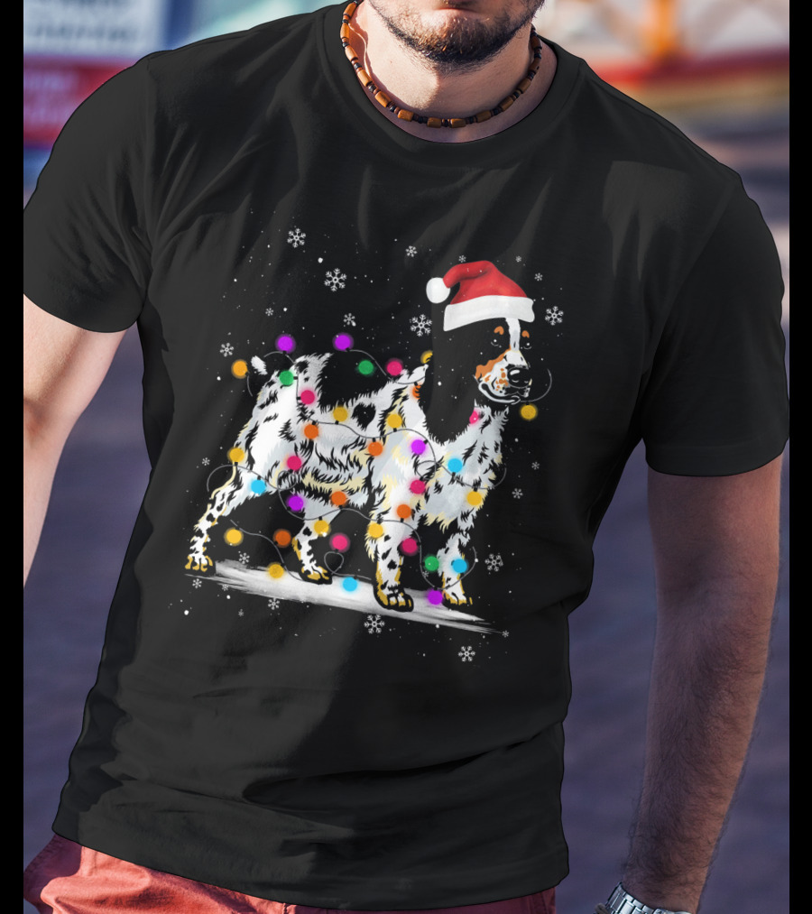 Cocker Spaniel Santa Hat Christmas Lights Snowflakes T-Shirt