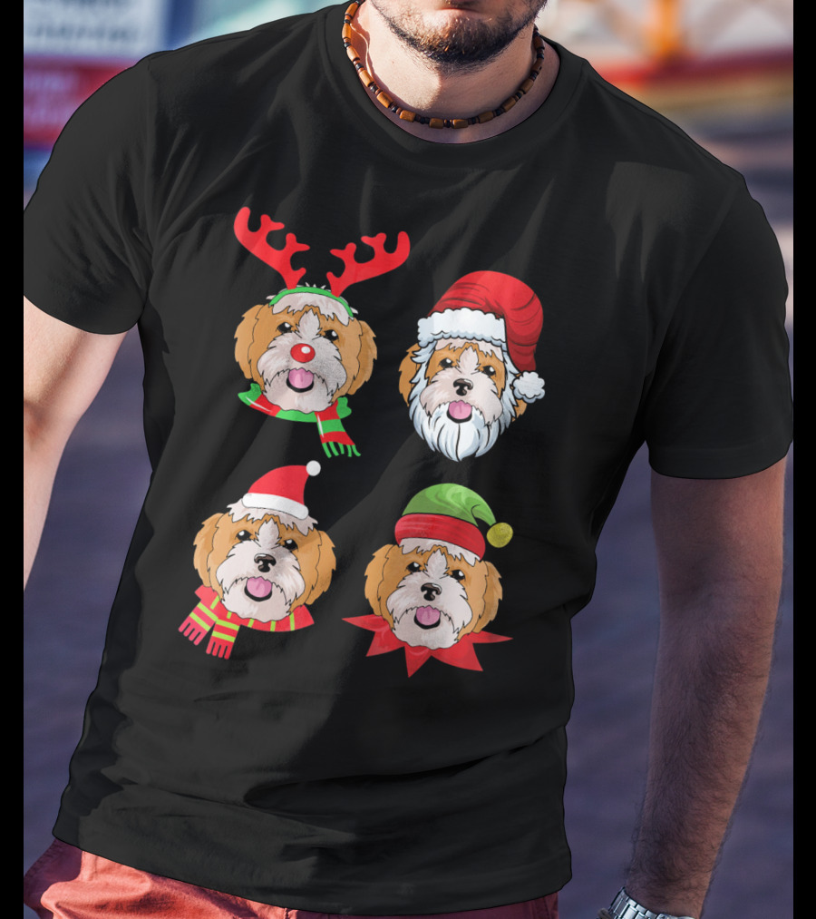 Cute Shih Tzu Christmas Santa Dog Reindeer Holiday Hats T-Shirt
