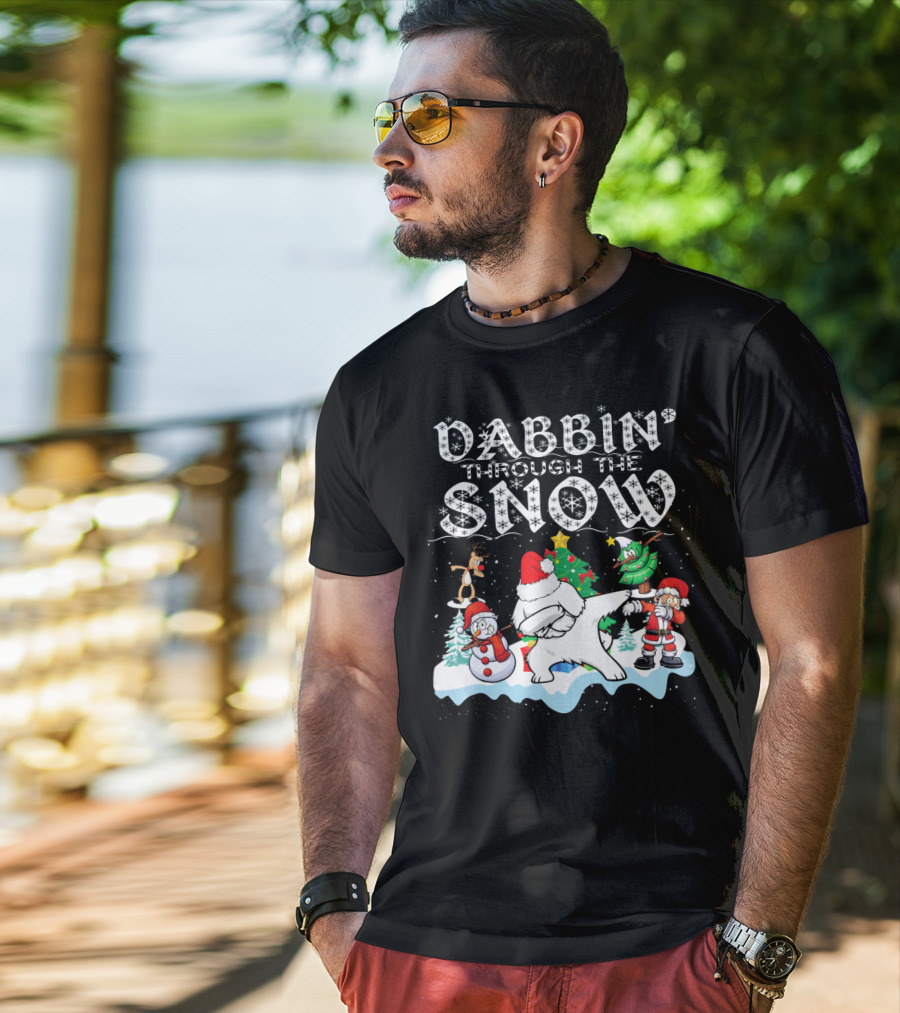 Dabbin Through The Snow Santa Maltese Dog Snowman Christmas Tree T-Shirt