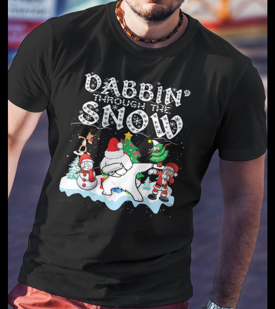 Dabbin Through The Snow Santa Maltese Dog Snowman Christmas Tree T-Shirt