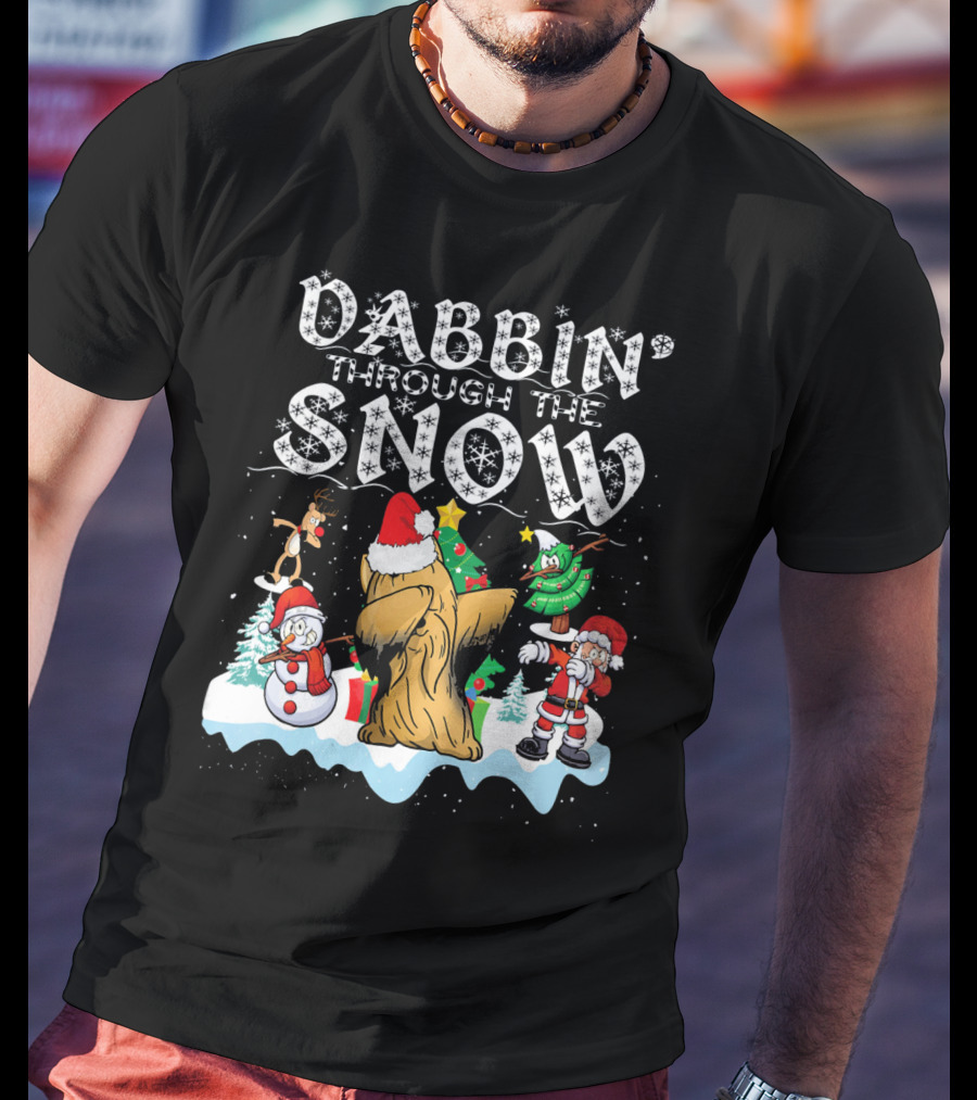 Dabbin' Through The Snow Christmas Shih Tzu Santa Trees Snowman Reindeer T-Shirt