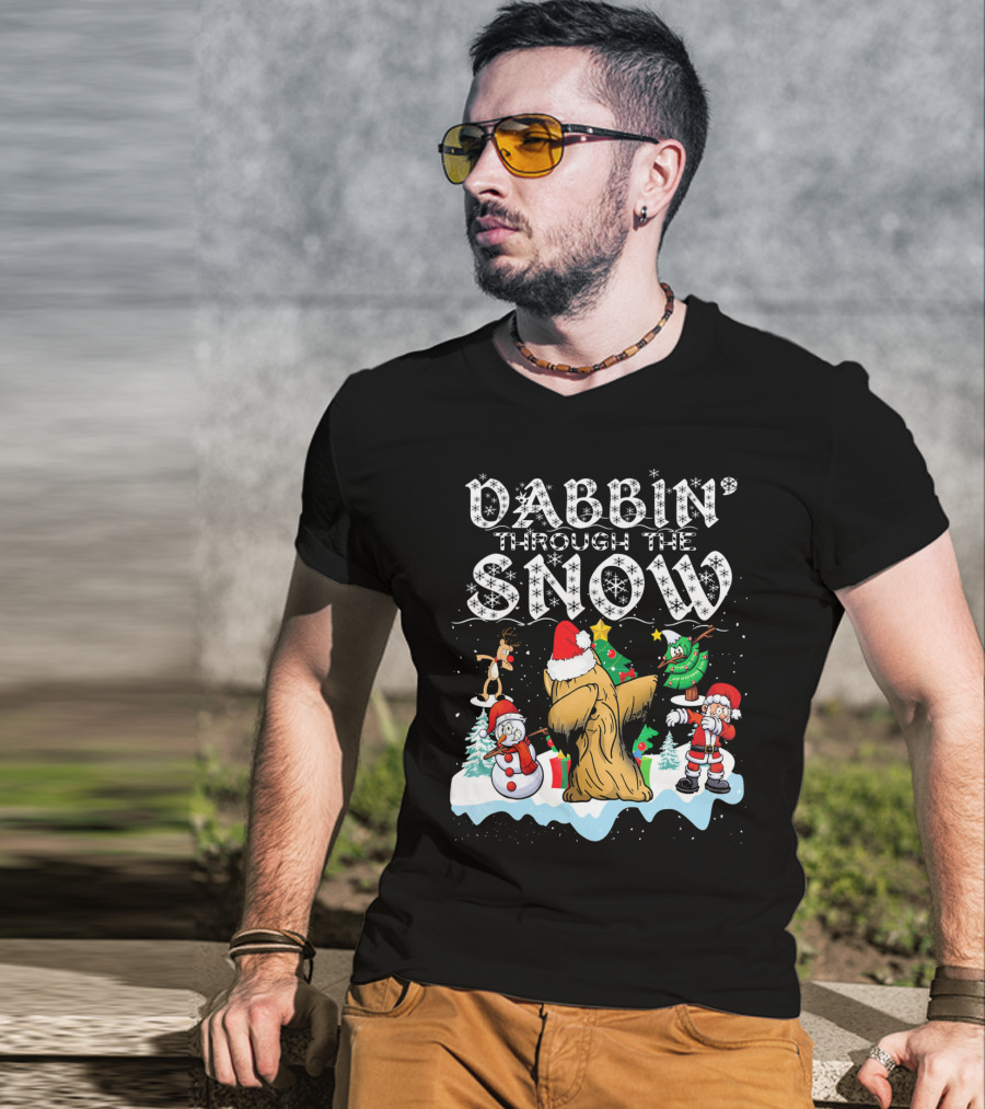 Dabbin' Through The Snow Christmas Shih Tzu Santa Trees Snowman Reindeer T-Shirt