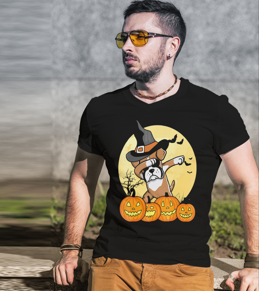 Dabbing Boxer Dog Witch Hat Pumpkin Halloween Dab Dance T-Shirt