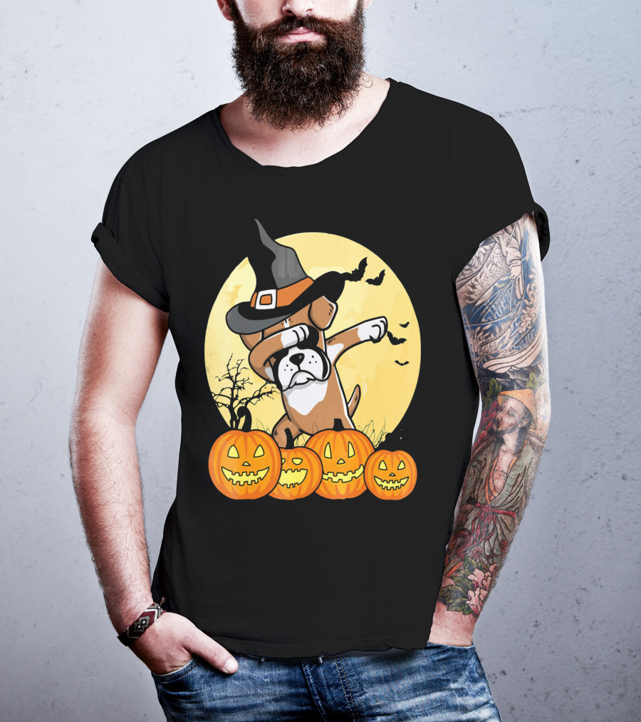 Dabbing Boxer Dog Witch Hat Pumpkin Halloween Dab Dance T-Shirt
