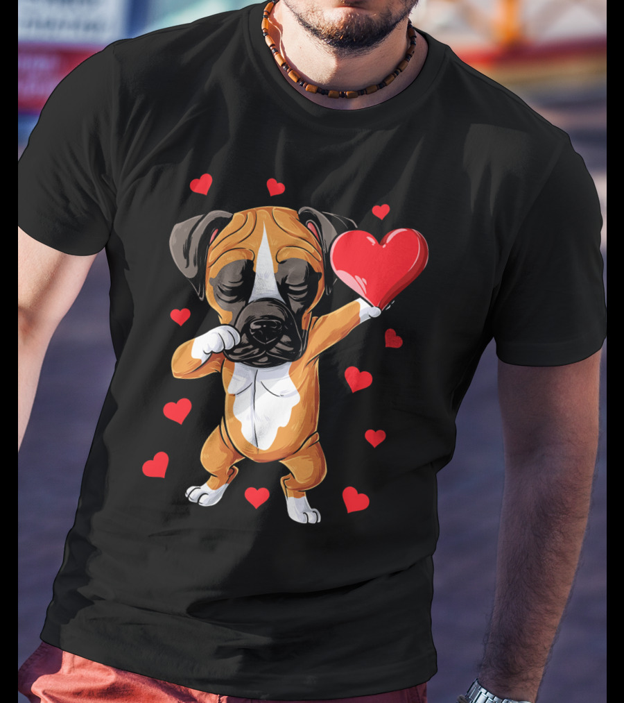 Boxer Dog Dabbing Valentine Heart For Dog Lovers T-Shirt