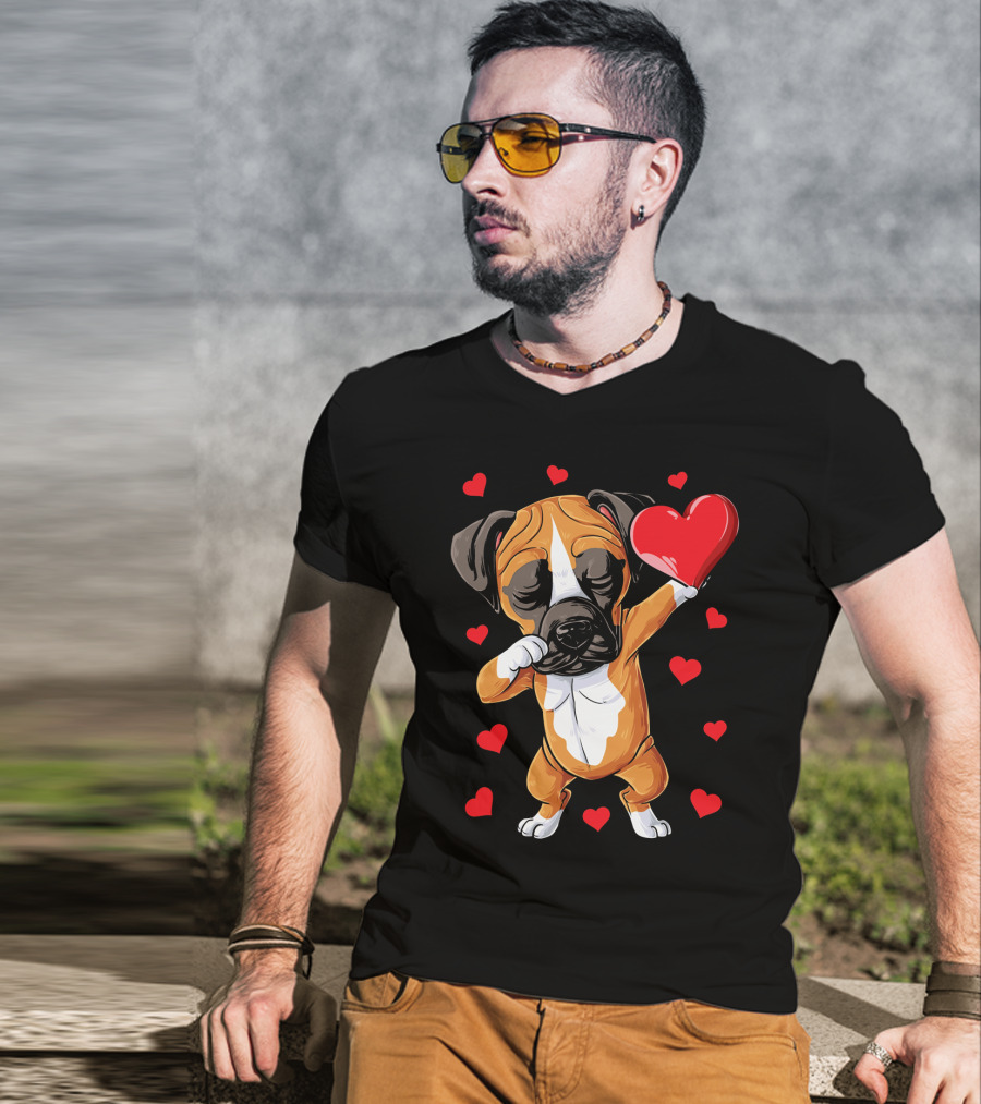 Boxer Dog Dabbing Valentine Heart For Dog Lovers T-Shirt