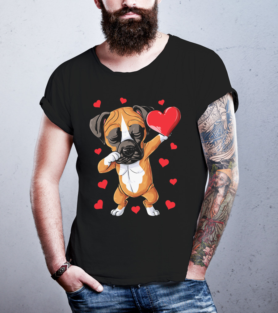 Boxer Dog Dabbing Valentine Heart For Dog Lovers T-Shirt