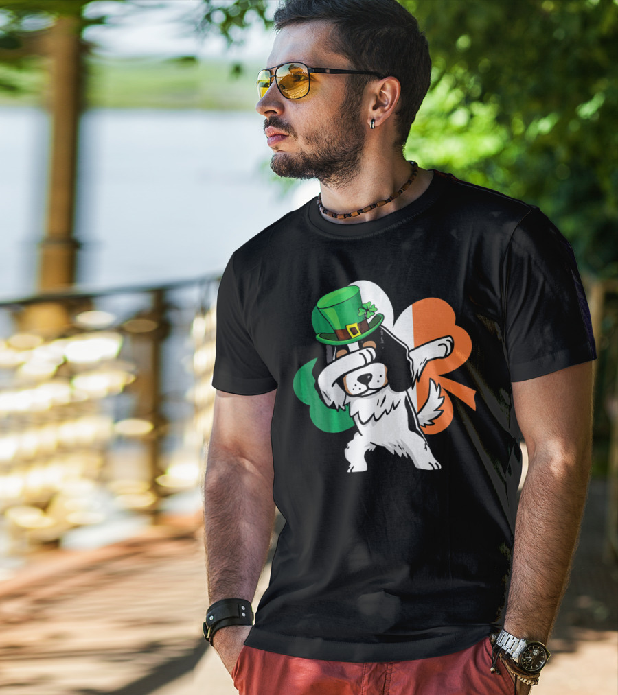 Cavalier King Charles Spaniel Dabbing Irish Clover St Patricks Day T-Shirt