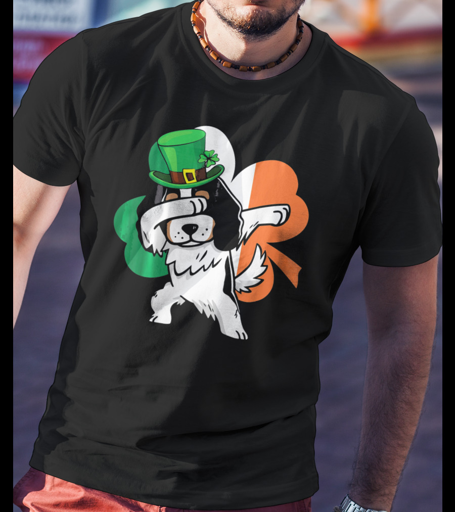Cavalier King Charles Spaniel Dabbing Irish Clover St Patricks Day T-Shirt