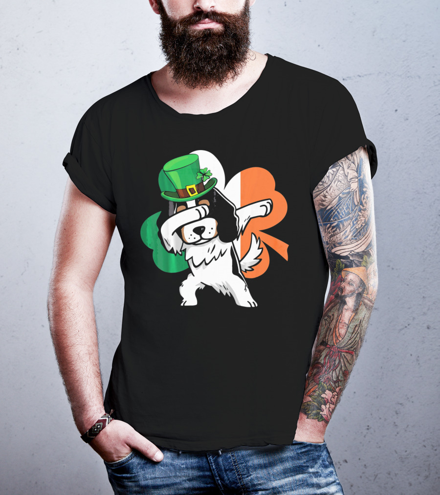 Cavalier King Charles Spaniel Dabbing Irish Clover St Patricks Day T-Shirt