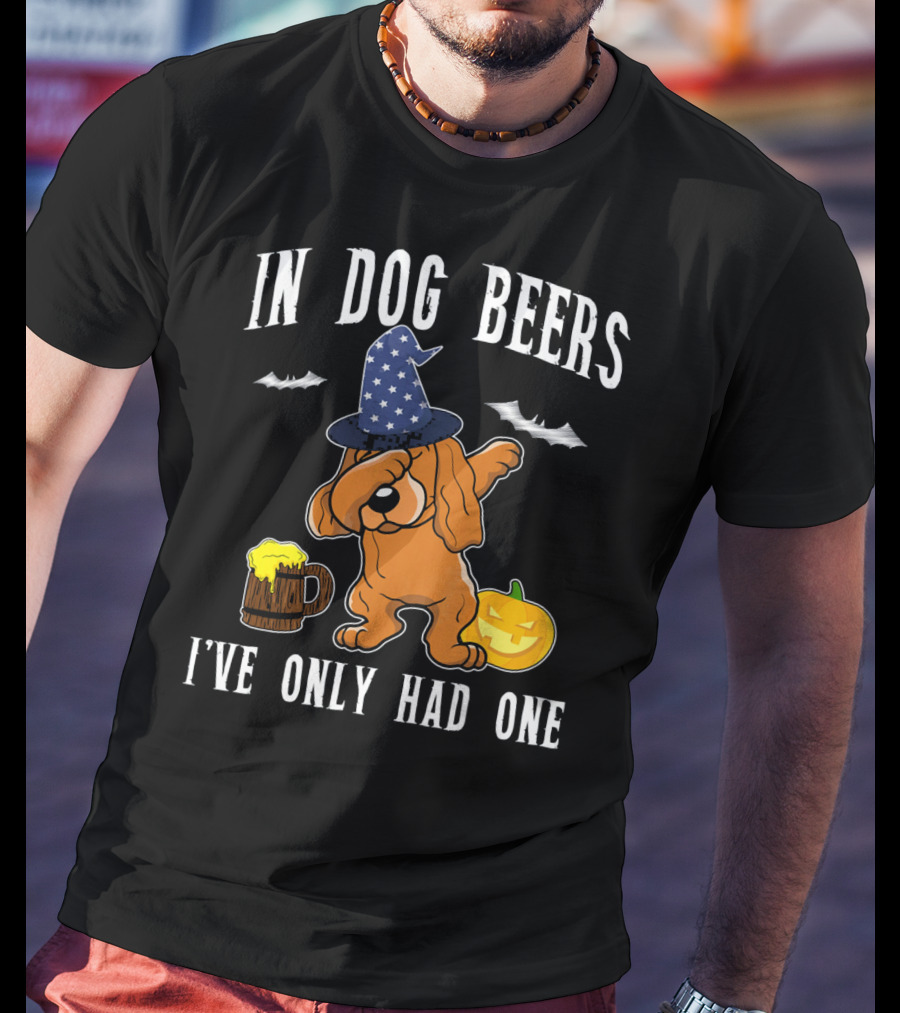In Dog Beers Halloween Cocker Spaniel Dabbing With Pumpkin And Beer T-Shirt