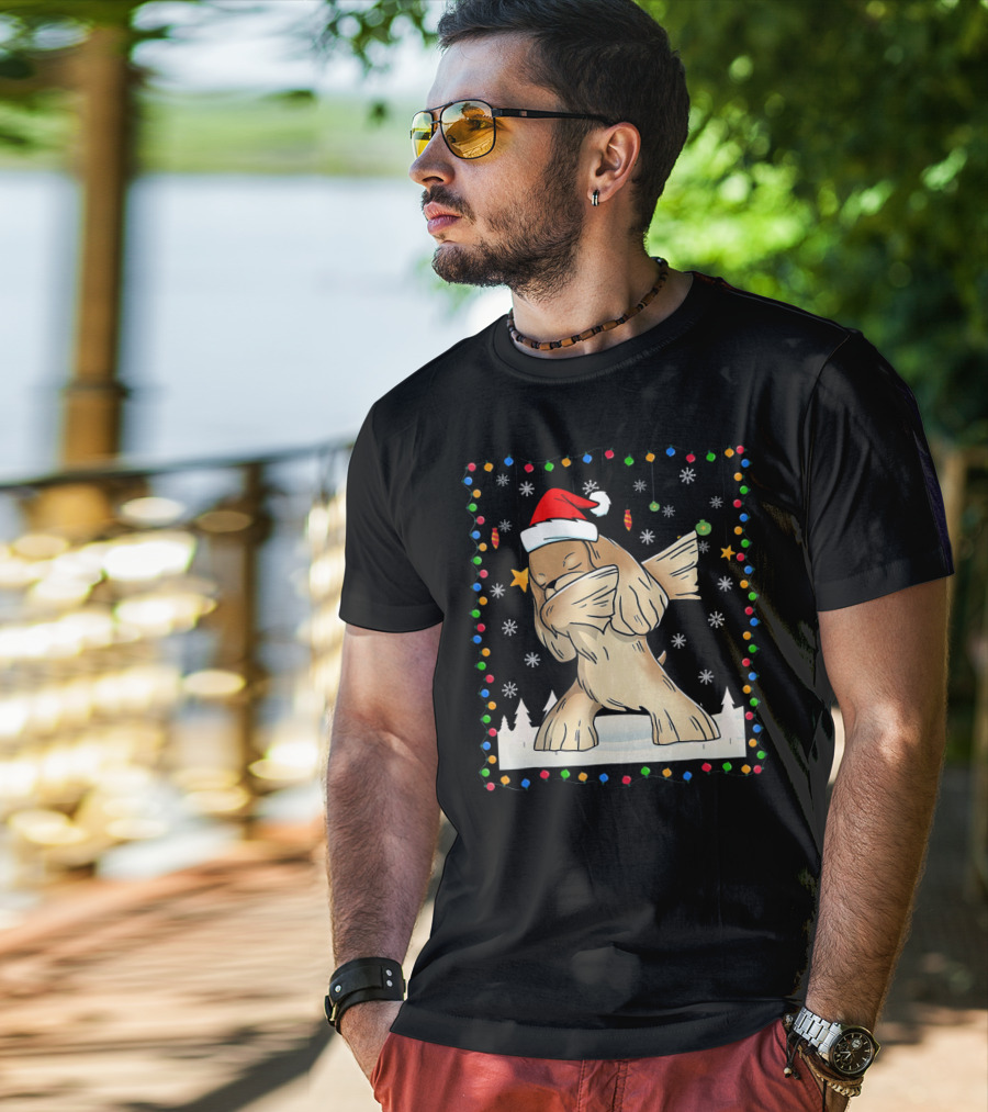 Dabbing Cocker Spaniel Santa Christmas Light T-Shirt