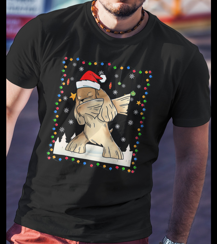 Dabbing Cocker Spaniel Santa Christmas Light T-Shirt
