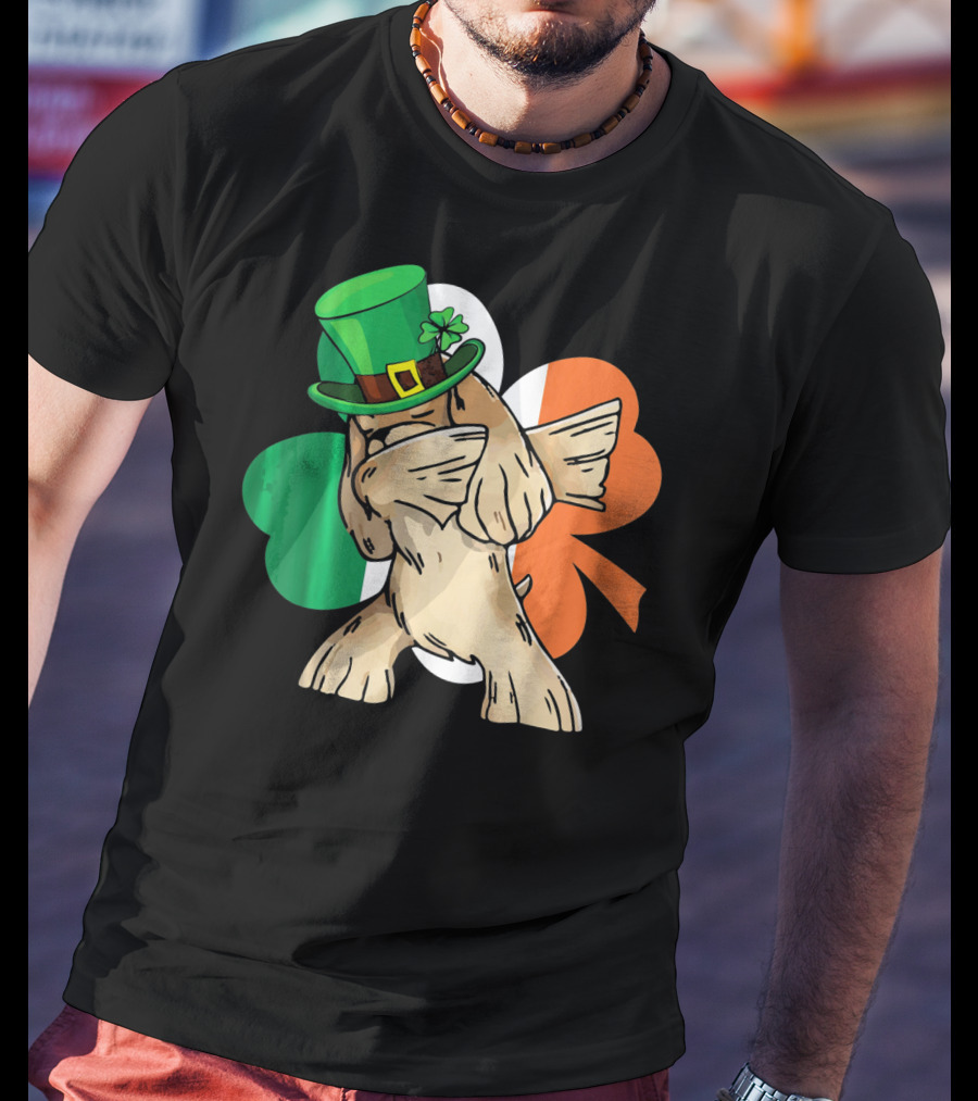 Dabbing Cocker Spaniel Irish Flag Shamrock St. Patrick's Day T-Shirt