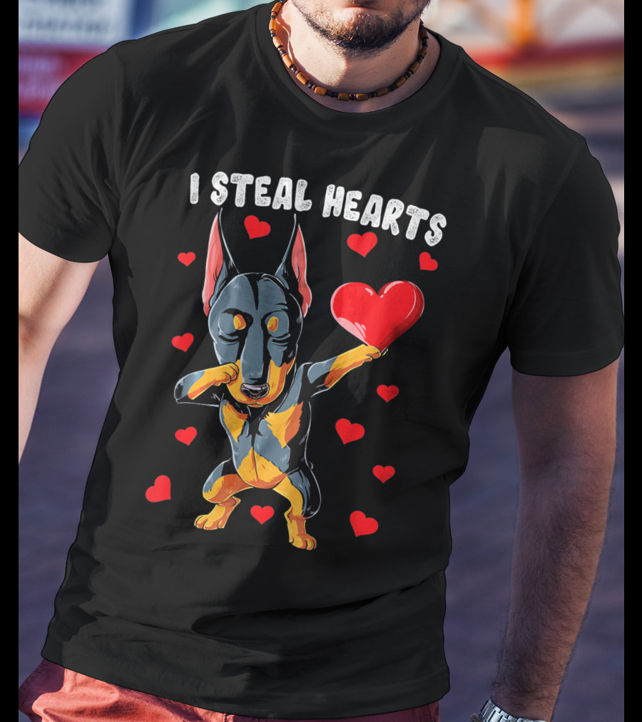 Dabbing Doberman I Steal Hearts Cute Heart-Loving Dogs T-Shirt