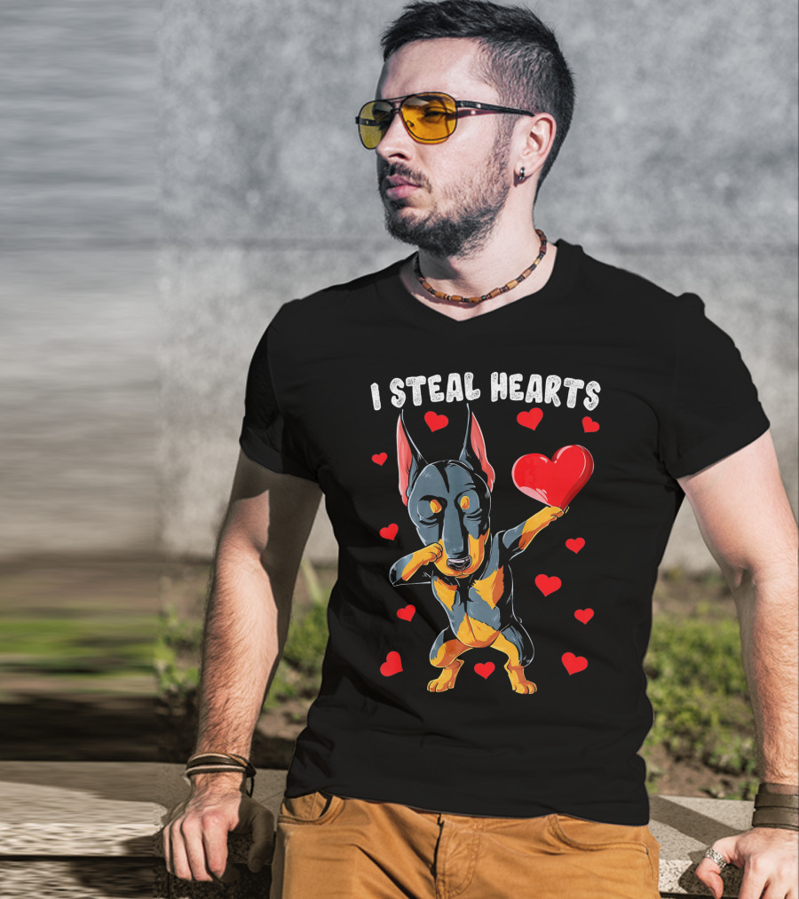 Dabbing Doberman I Steal Hearts Cute Heart-Loving Dogs T-Shirt
