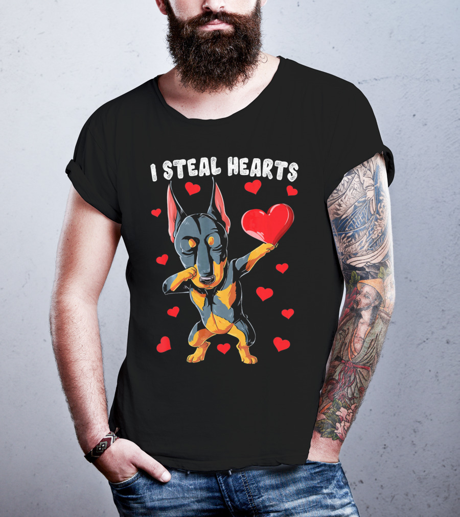 Dabbing Doberman I Steal Hearts Cute Heart-Loving Dogs T-Shirt