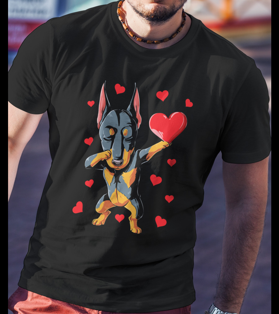 Dabbing Doberman Valentines Day Dog Love Heart T-Shirt