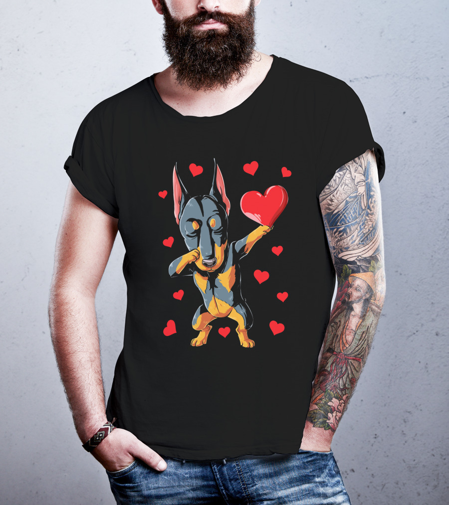 Dabbing Doberman Valentines Day Dog Love Heart T-Shirt